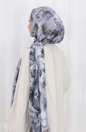 Desenli Pamuklu Koza Şal 70323-03 Füme Antrasit