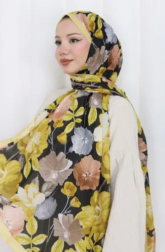 Desenli Pamuklu Koza Şal 70323-04 Sarı Siyah
