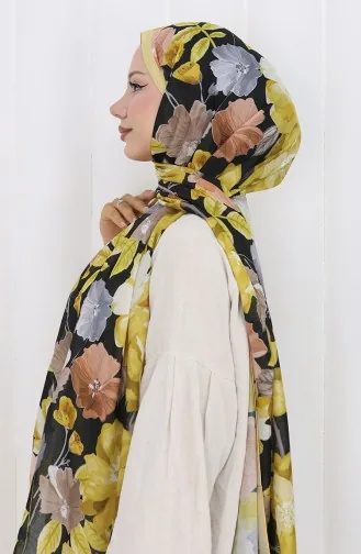Desenli Pamuklu Koza Şal 70323-04 Sarı Siyah