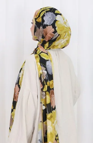 Desenli Pamuklu Koza Şal 70323-04 Sarı Siyah