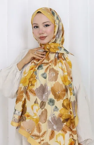 Desenli Pamuklu Koza Şal 70323-06 Hardal