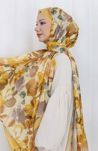 Desenli Pamuklu Koza Şal 70323-06 Hardal