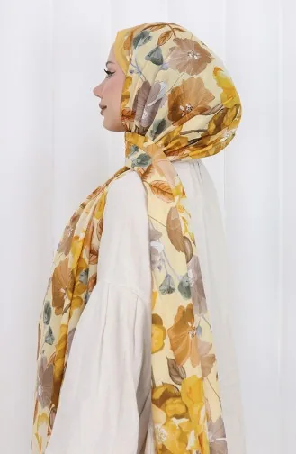 Desenli Pamuklu Koza Şal 70323-06 Hardal