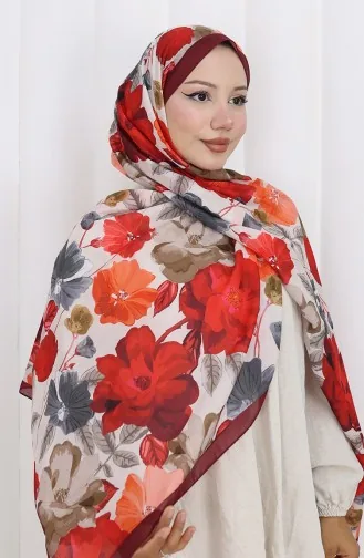 Gestreepte Katoenen Coconsjaal 70323-07 Bordeauxrood 70323-07