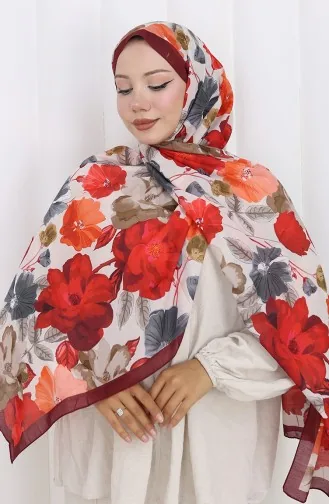 Gestreepte Katoenen Coconsjaal 70323-07 Bordeauxrood 70323-07