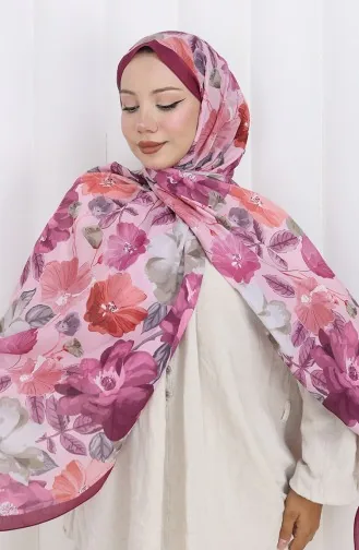 Desenli Pamuklu Koza Şal 70323-08 Vişne Pembe