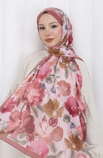 Desenli Pamuklu Koza Şal 70323-09 Gül Kurusu