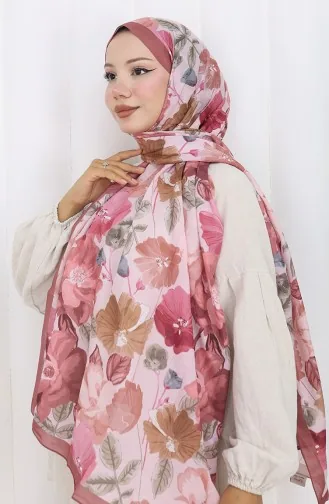 Desenli Pamuklu Koza Şal 70323-09 Gül Kurusu