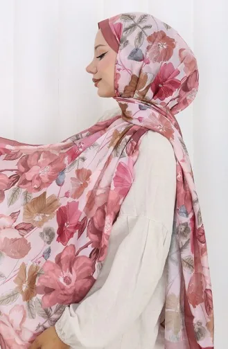 Desenli Pamuklu Koza Şal 70323-09 Gül Kurusu