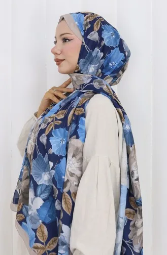 Gestreepte Katoenen Coconsjaal 70323-11 Beige Marineblauw 70323-11