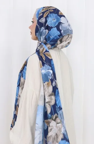 Gestreepte Katoenen Coconsjaal 70323-11 Beige Marineblauw 70323-11