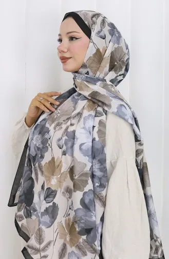 Desenli Pamuklu Koza Şal 70323-12 Siyah Vizon