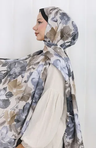 Desenli Pamuklu Koza Şal 70323-12 Siyah Vizon