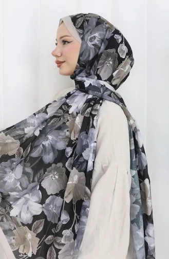 Desenli Pamuklu Koza Şal 70323-13 Gri Siyah