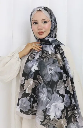 Desenli Pamuklu Koza Şal 70323-13 Gri Siyah