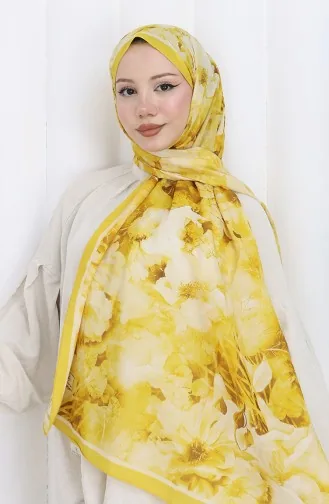 Pamuklu Desenli Koza Şal 70324-04 Sarı