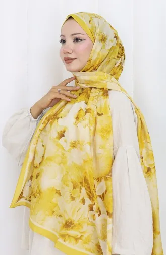 Pamuklu Desenli Koza Şal 70324-04 Sarı