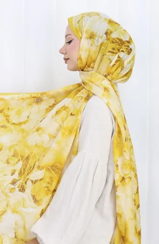 Pamuklu Desenli Koza Şal 70324-04 Sarı