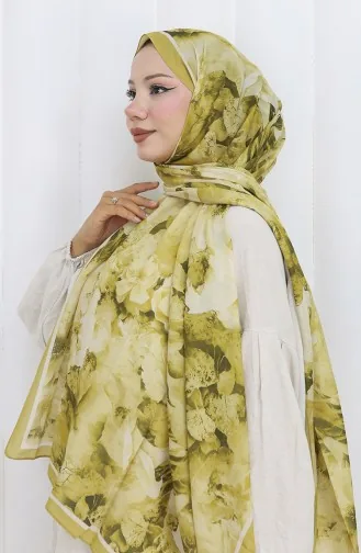 Pamuklu Desenli Koza Şal 70324-05 Küf Yeşili Safran Renk
