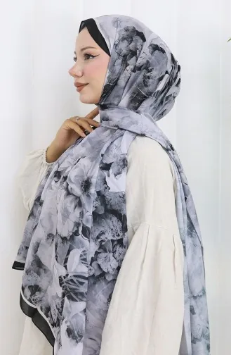 Pamuklu Desenli Koza Şal 70324-06 Siyah Gri