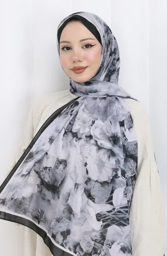 Pamuklu Desenli Koza Şal 70324-06 Siyah Gri