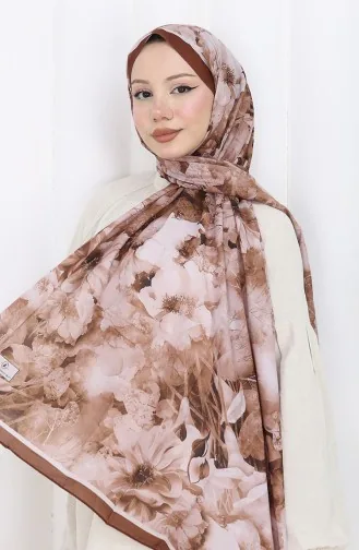 Pamuklu Desenli Koza Şal 70324-10 Kahverengi