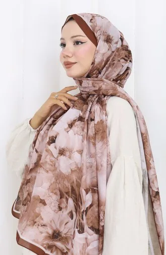 Pamuklu Desenli Koza Şal 70324-10 Kahverengi