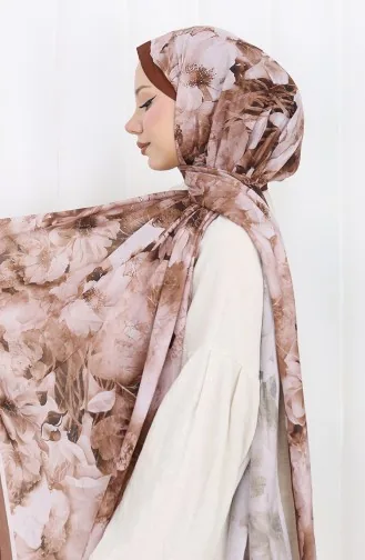 Pamuklu Desenli Koza Şal 70324-10 Kahverengi