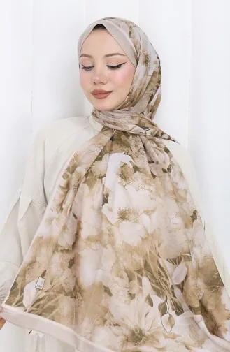 Pamuklu Desenli Koza Şal 70324-11 Bej Vizon