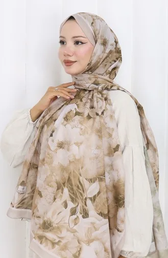 Pamuklu Desenli Koza Şal 70324-11 Bej Vizon