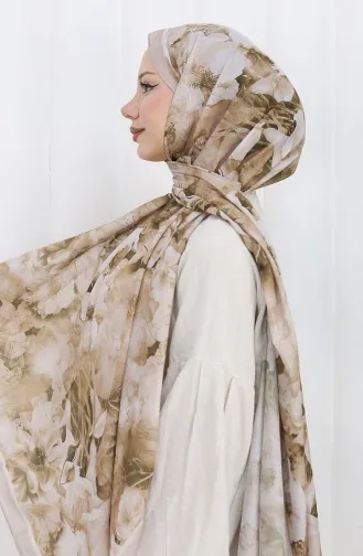 Pamuklu Desenli Koza Şal 70324-11 Bej Vizon