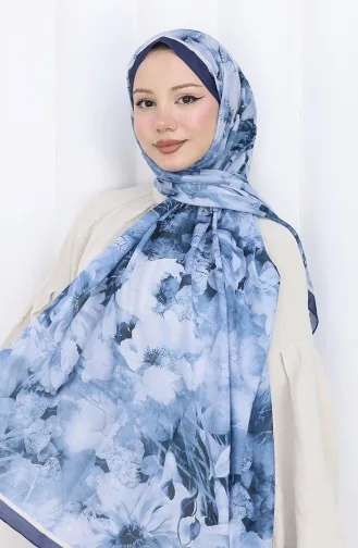 Gemusterter Cocoon-Schal Aus Baumwolle 70324-12 Marineblau Jeansblau 70324-12