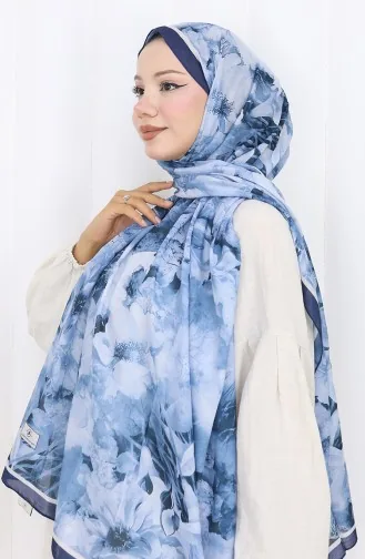 Gemusterter Cocoon-Schal Aus Baumwolle 70324-12 Marineblau Jeansblau 70324-12