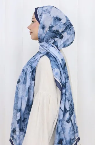 Gemusterter Cocoon-Schal Aus Baumwolle 70324-12 Marineblau Jeansblau 70324-12