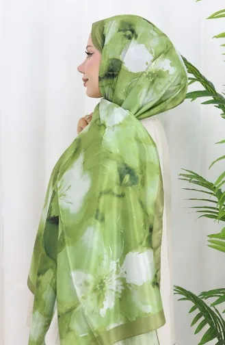 Zachte Sjaal Met Bloemenpatroon 202502-03 Grasgroen Khaki 202502-03