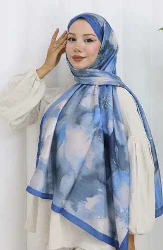 Floral Patterned Soft Shawl 202502-05 Indigo Gray 202502-05