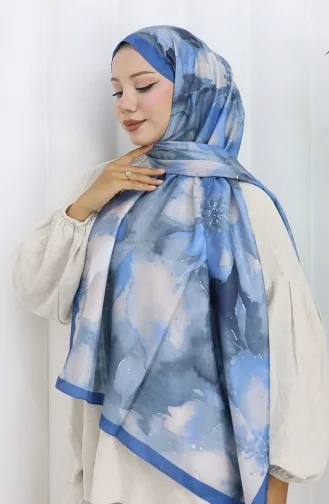 Floral Patterned Soft Shawl 202502-05 Indigo Gray 202502-05