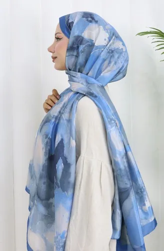 Floral Patterned Soft Shawl 202502-05 Indigo Gray 202502-05