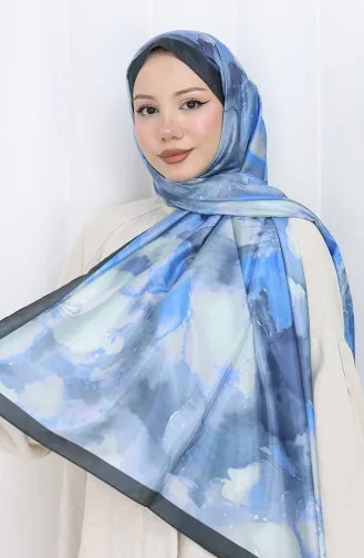 Floral Patterned Soft Shawl 202502-07 Black Indigo 202502-07