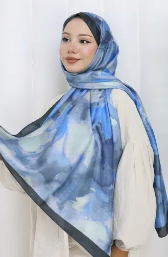 Floral Patterned Soft Shawl 202502-07 Black Indigo 202502-07