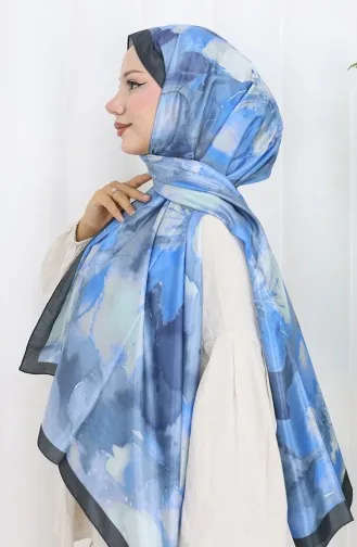 Floral Patterned Soft Shawl 202502-07 Black Indigo 202502-07