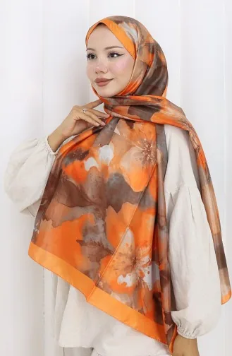 Floral Patterned Soft Shawl 202502-08 Orange Brown 202502-08