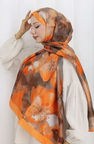 Floral Patterned Soft Shawl 202502-08 Orange Brown 202502-08