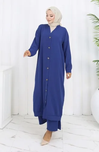 Zweiteiliger Anzug Aus Strickjacke Und Hose Mit Knöpfen 0138-08 Marineblau 0138-08