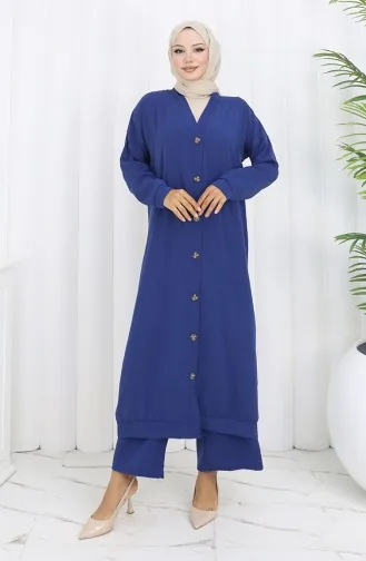 Zweiteiliger Anzug Aus Strickjacke Und Hose Mit Knöpfen 0138-08 Marineblau 0138-08