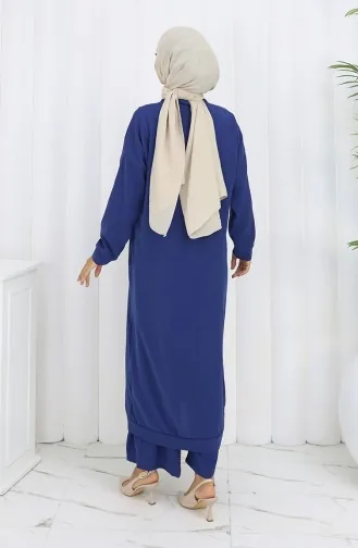 Zweiteiliger Anzug Aus Strickjacke Und Hose Mit Knöpfen 0138-08 Marineblau 0138-08