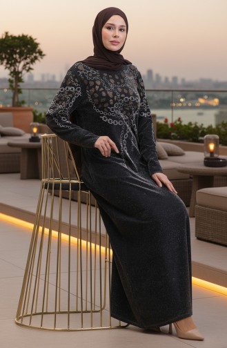 Taşlı Abiye Elbise 0154-02 Siyah Sarı