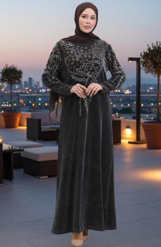 Taşlı Abiye Elbise 0154-02 Siyah Sarı