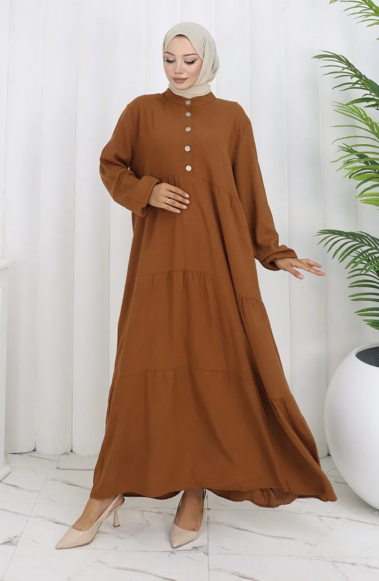 Übergröße Viskose Kleid 4068-06 Hellbraun 4068-06
