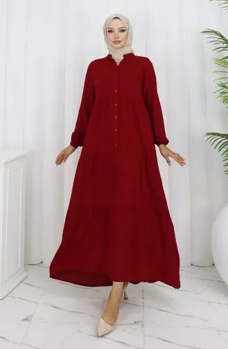 Viscose Fabric Half Buttoned Dress 4125-01 Claret Red 4125-01